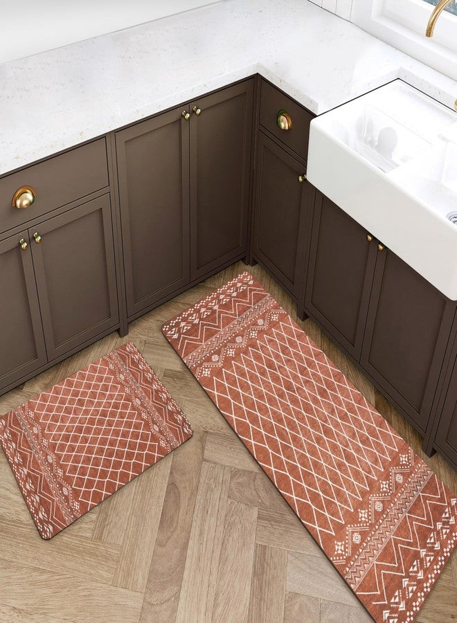 Yellow Weaves- Non-Slip Kitchen Floor Mats, Water Absorbent, Rugs,Standing Rubber Mats for Kitchen, Office, Sink and Laundry Room, Geometric Orange (Pack of 2) - Image 2